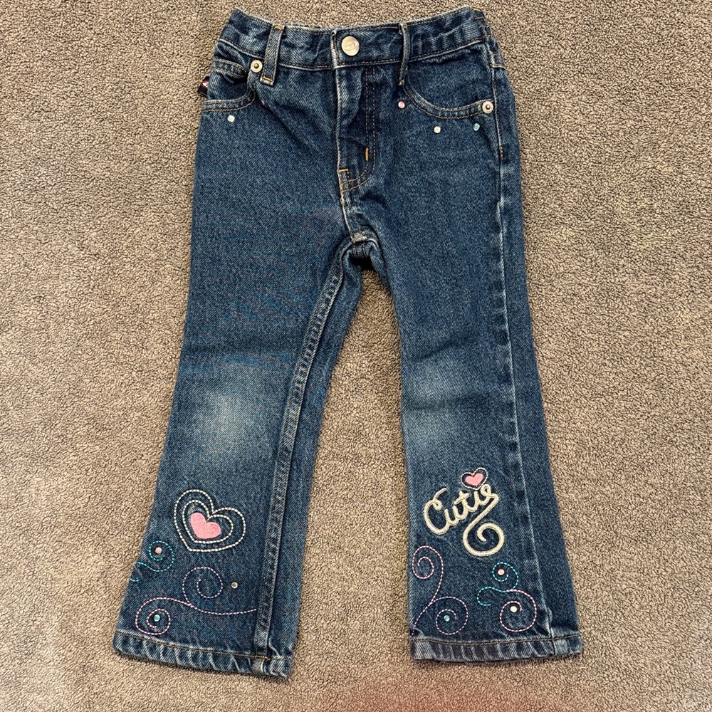 Vintage BONGO Kids' Blue Jeans with Heart Embroidery